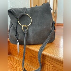 Claudia Firenze Gray Suede Hobo Bag with Gold Accents